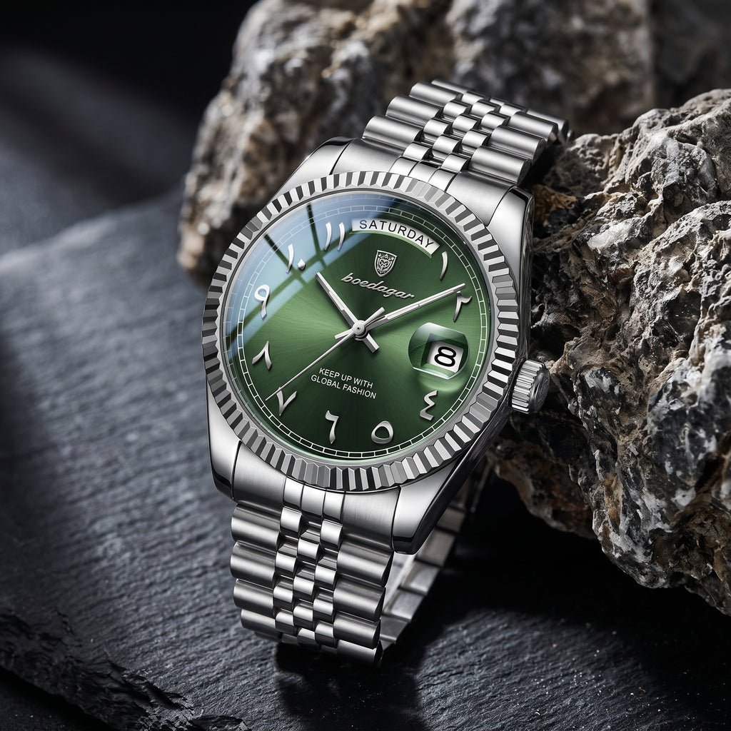 Reloj de lujo premium - tono acero y verde arabic - Rolex daydate inspired