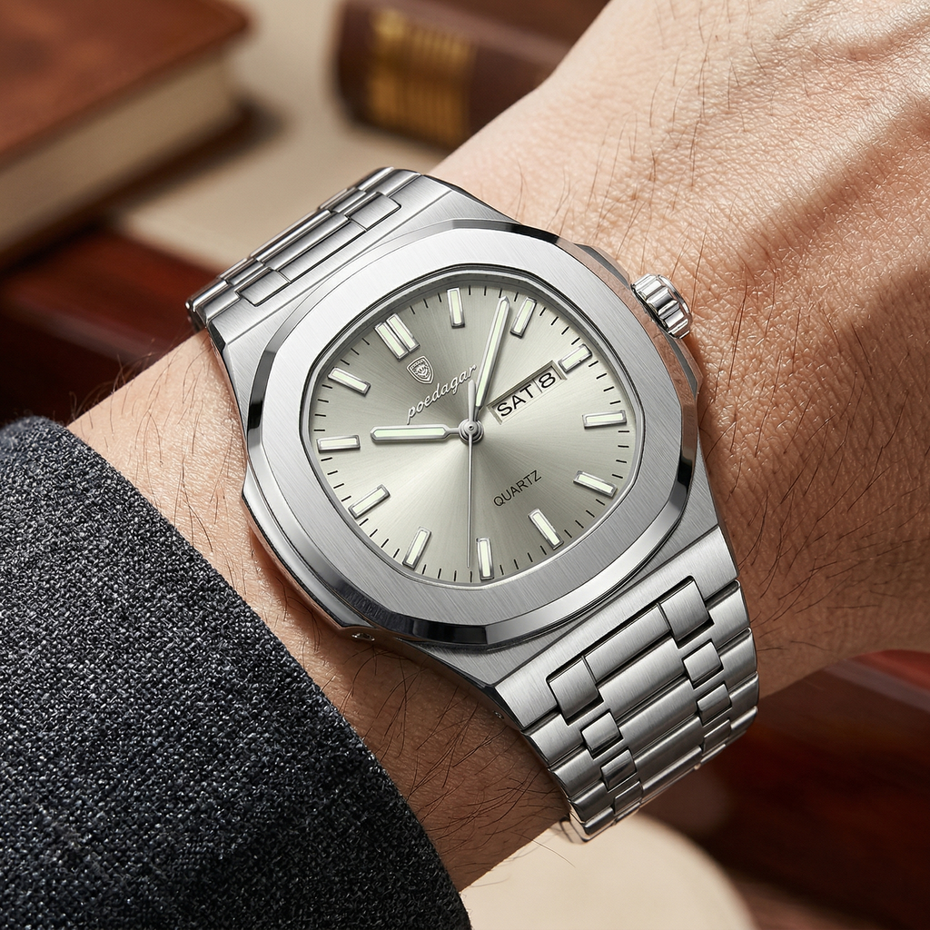 Reloj de lujo minimalista - tono gris y acero