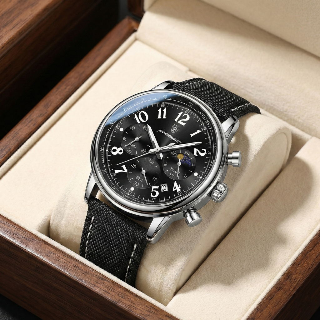 Reloj cronografo depotivo - negro y acero