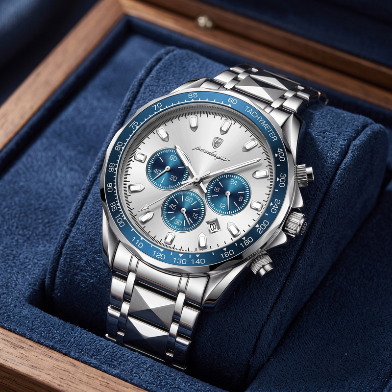 Reloj de lujo cronografo - Tono acero y azul - lunar pílot inspired