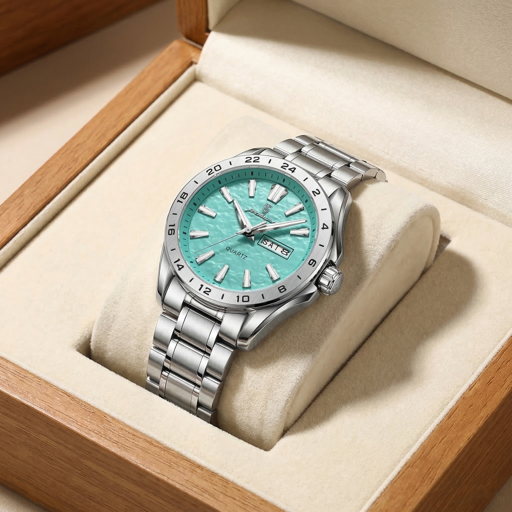 Reloj de lujo - Tono tiffany y acero - explorer II inspired