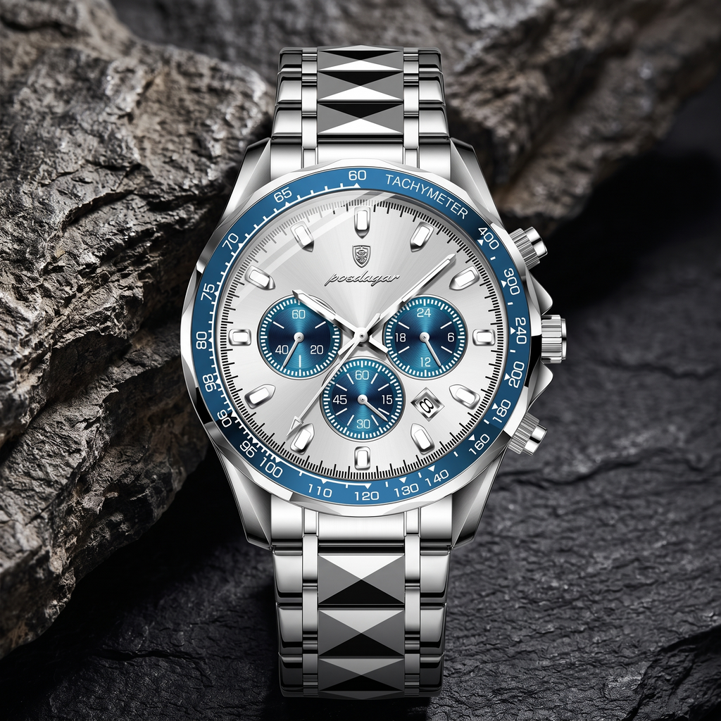 Reloj de lujo cronografo - Tono acero y azul - lunar pílot inspired