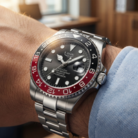 Reloj de lujo premiun estilo diver - tono acero y rojo coke