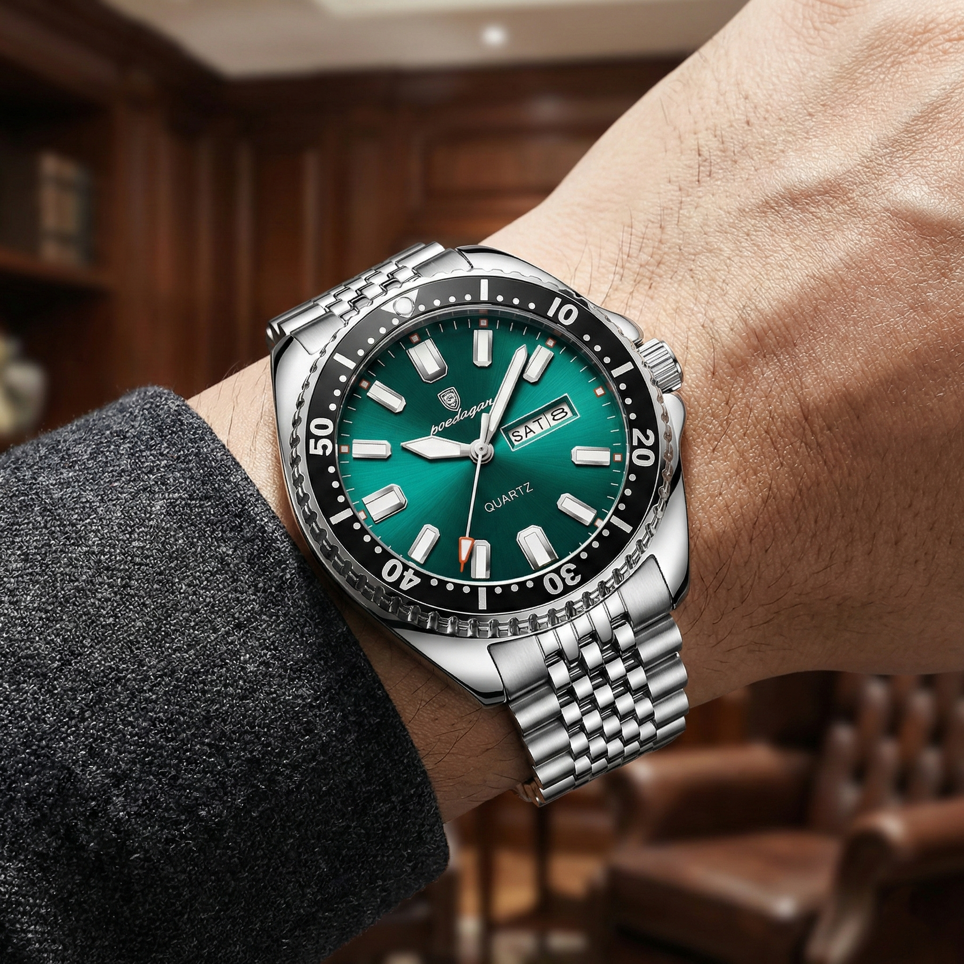 Reloj premiun de lujo - esmeralda y plata