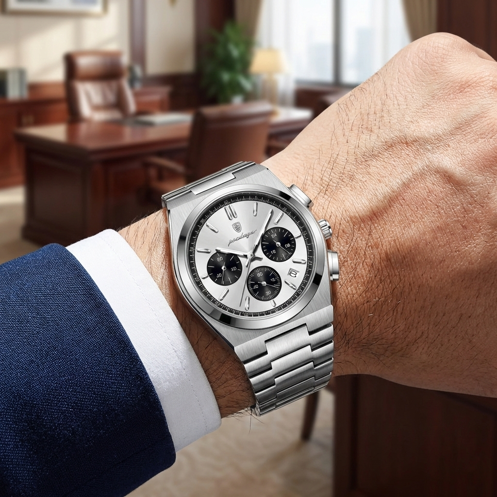 Reloj ejecutivo cronografo - tono negro y acero panda