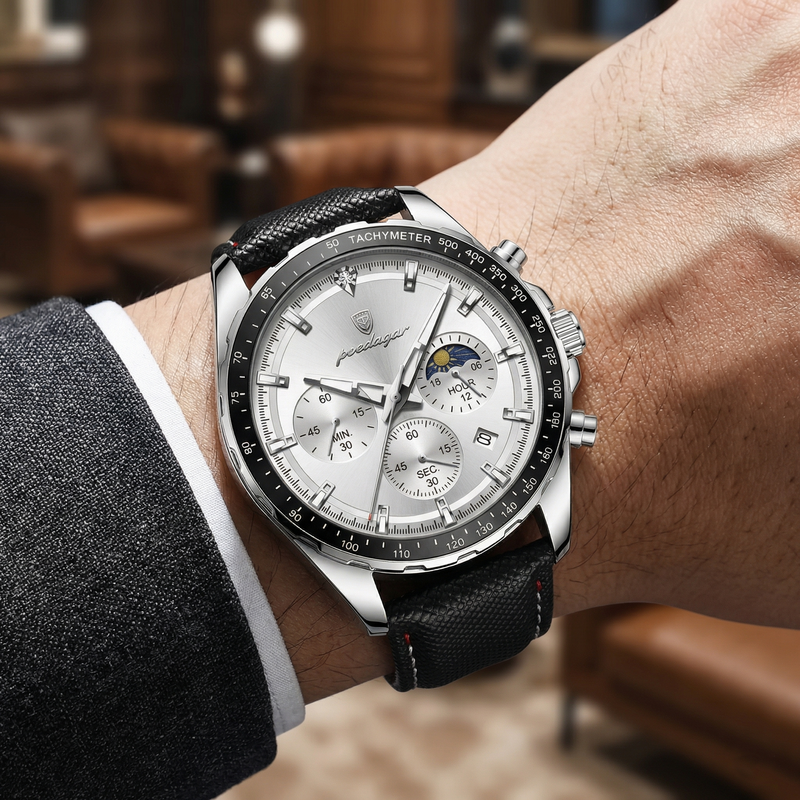 Reloj de lujo deportivo cronografo - Tono acero y negro