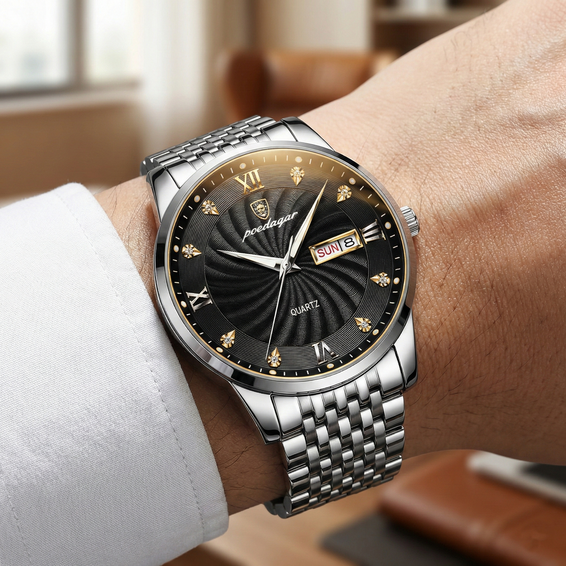 Reloj elegante cocktail - tono acero y negro