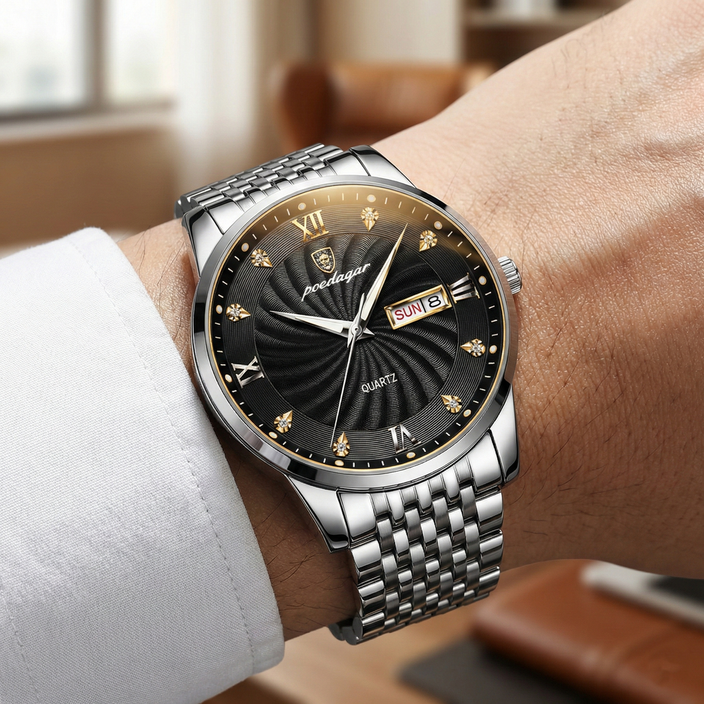 Reloj elegante cocktail - tono acero y negro