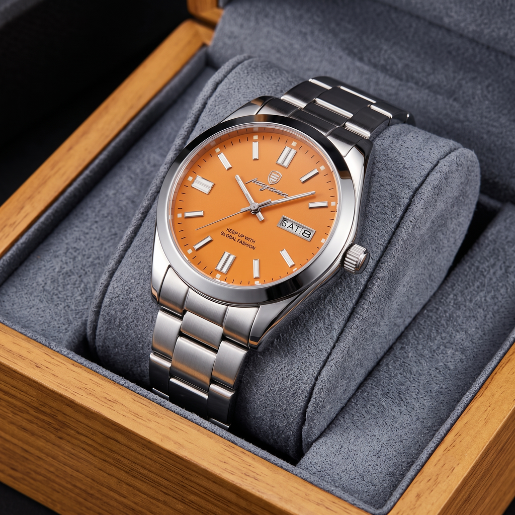 Reloj de lujo - Tono acero y naranja