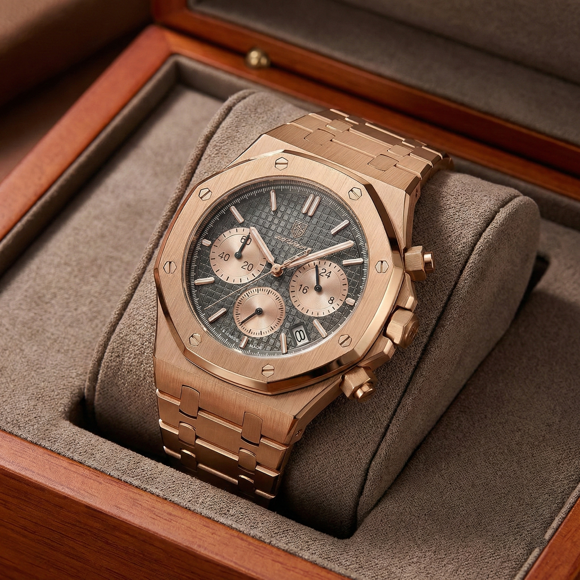 Reloj cronografo deportivo - rose gold negro