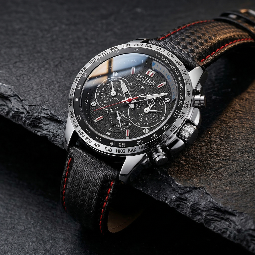 Reloj de lujo deportivo - Tono negro y fibra