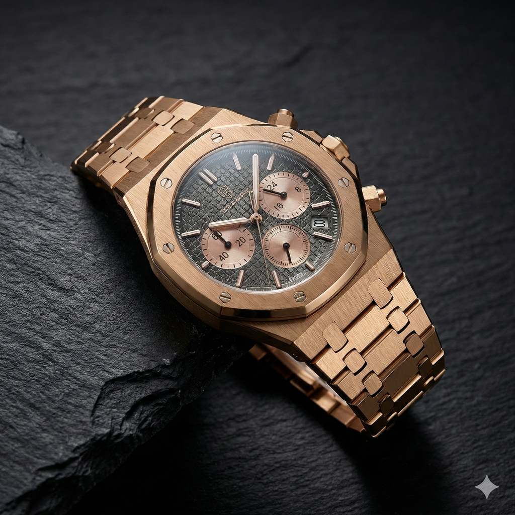 Reloj cronografo deportivo - rose gold negro