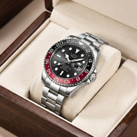 Reloj de lujo premiun estilo diver - tono acero y rojo coke