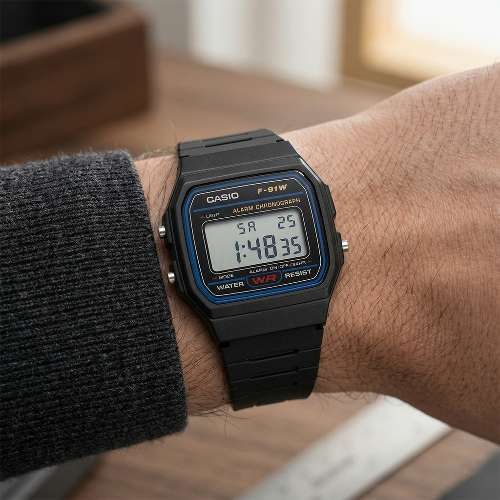 Reloj de lujo digital - Tono negro CASIO F91W-1