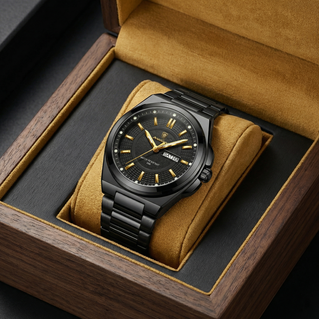 Reloj premiun deportivo - tono negro y oro