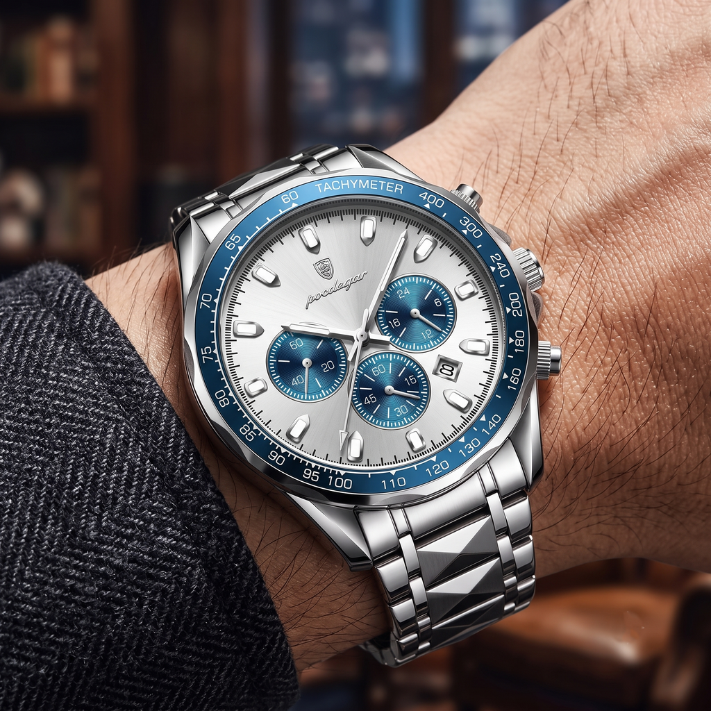 Reloj de lujo cronografo - Tono acero y azul - lunar pílot inspired