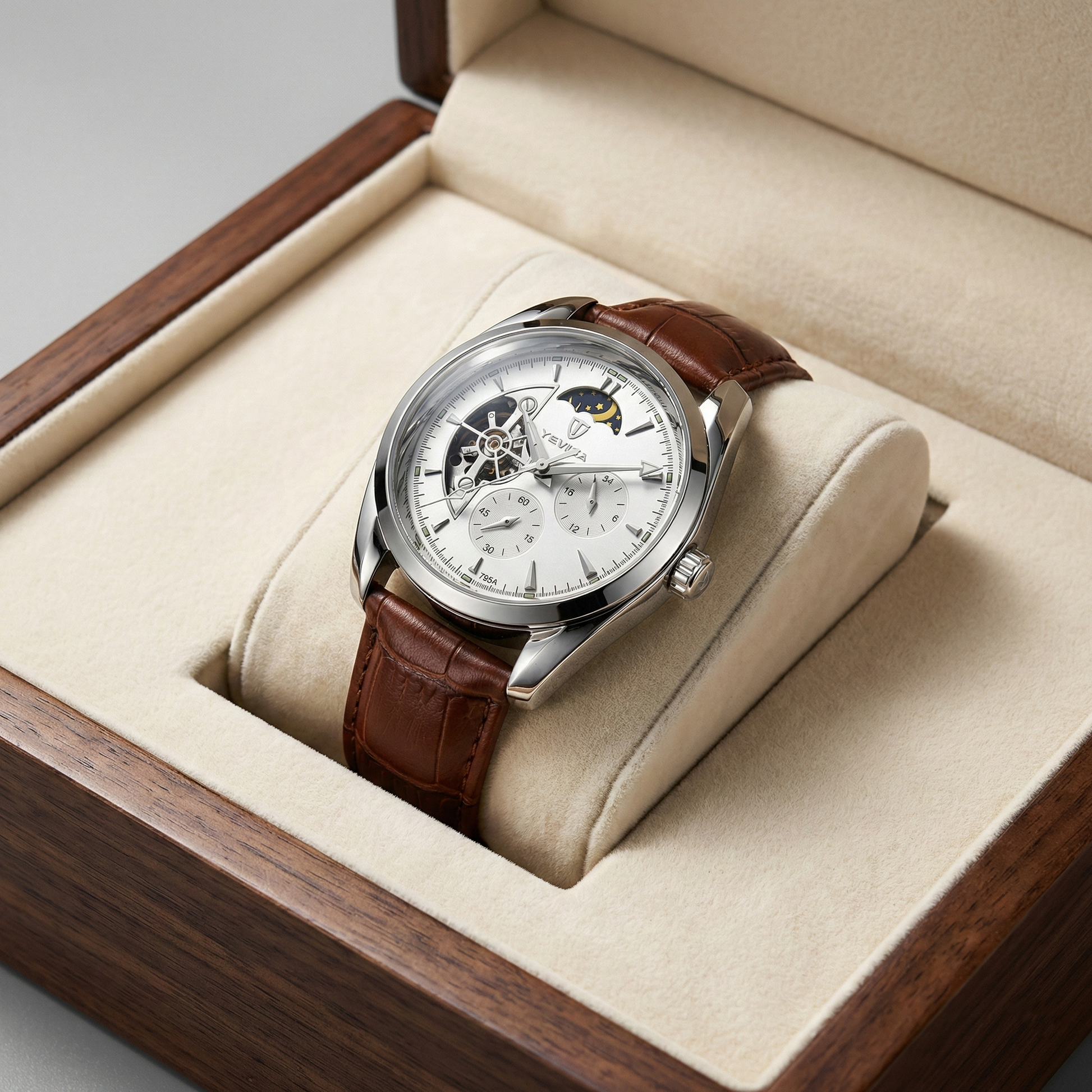 Reloj automático formal - tono cafe y blanco OpenHeart