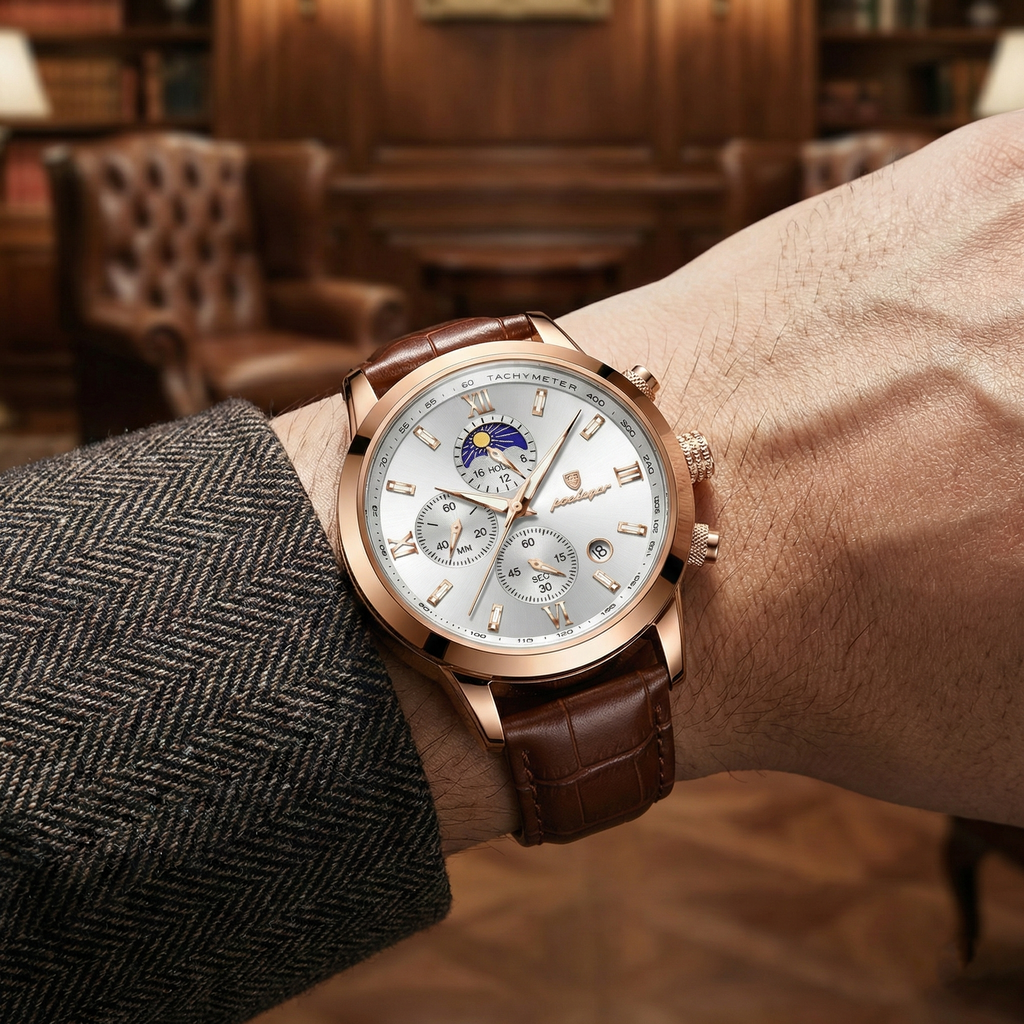 Reloj deportivo de lujo cronografo - cafe y rose gold