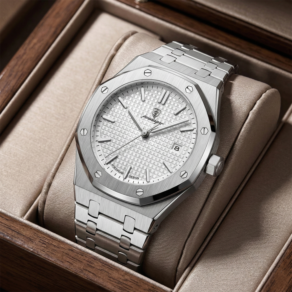 Reloj de lujo ejecutivo - tono acero y blanco