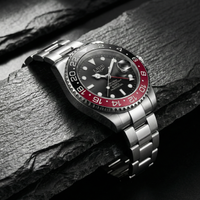 Reloj de lujo premiun estilo diver - tono acero y rojo coke