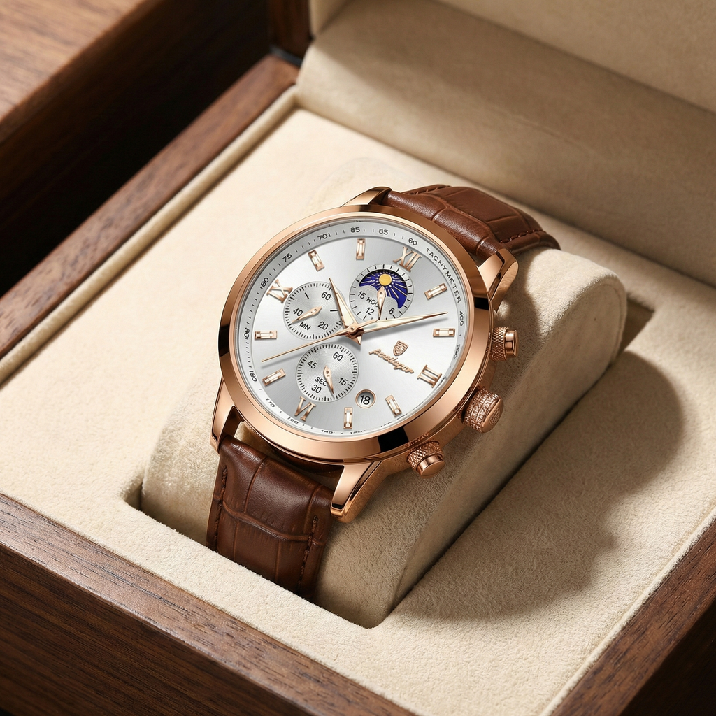 Reloj deportivo de lujo cronografo - cafe y rose gold