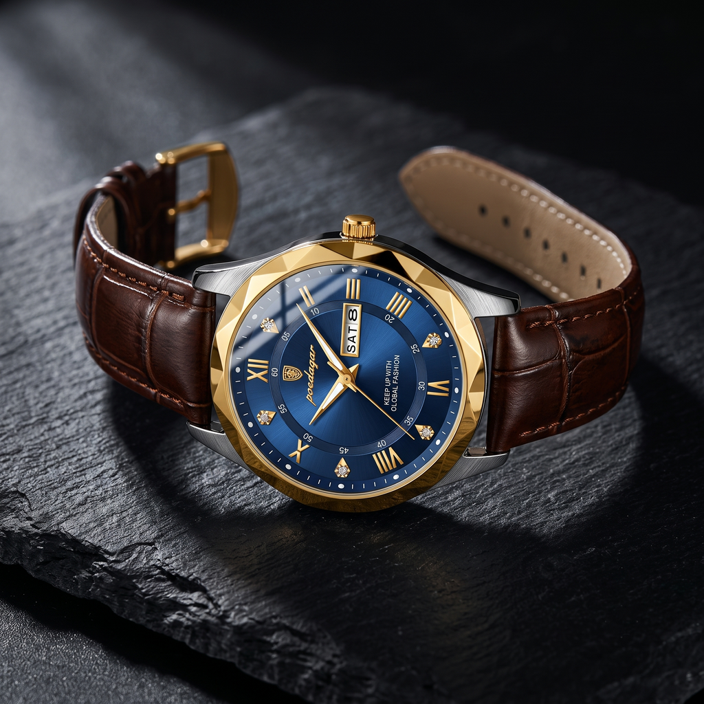 Reloj de lujo ejecutivo – tono cuero y azul