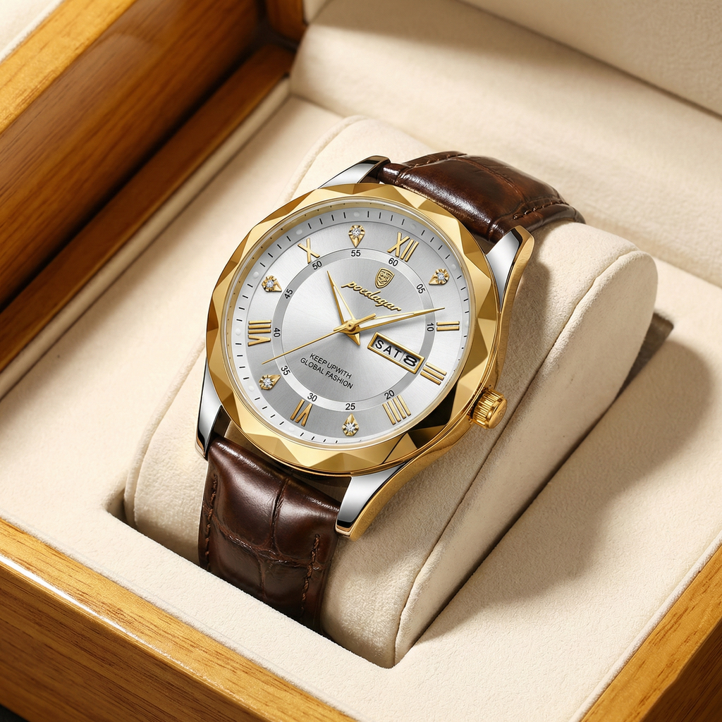 Reloj de lujo ejecutivo – tono cuero y blanco