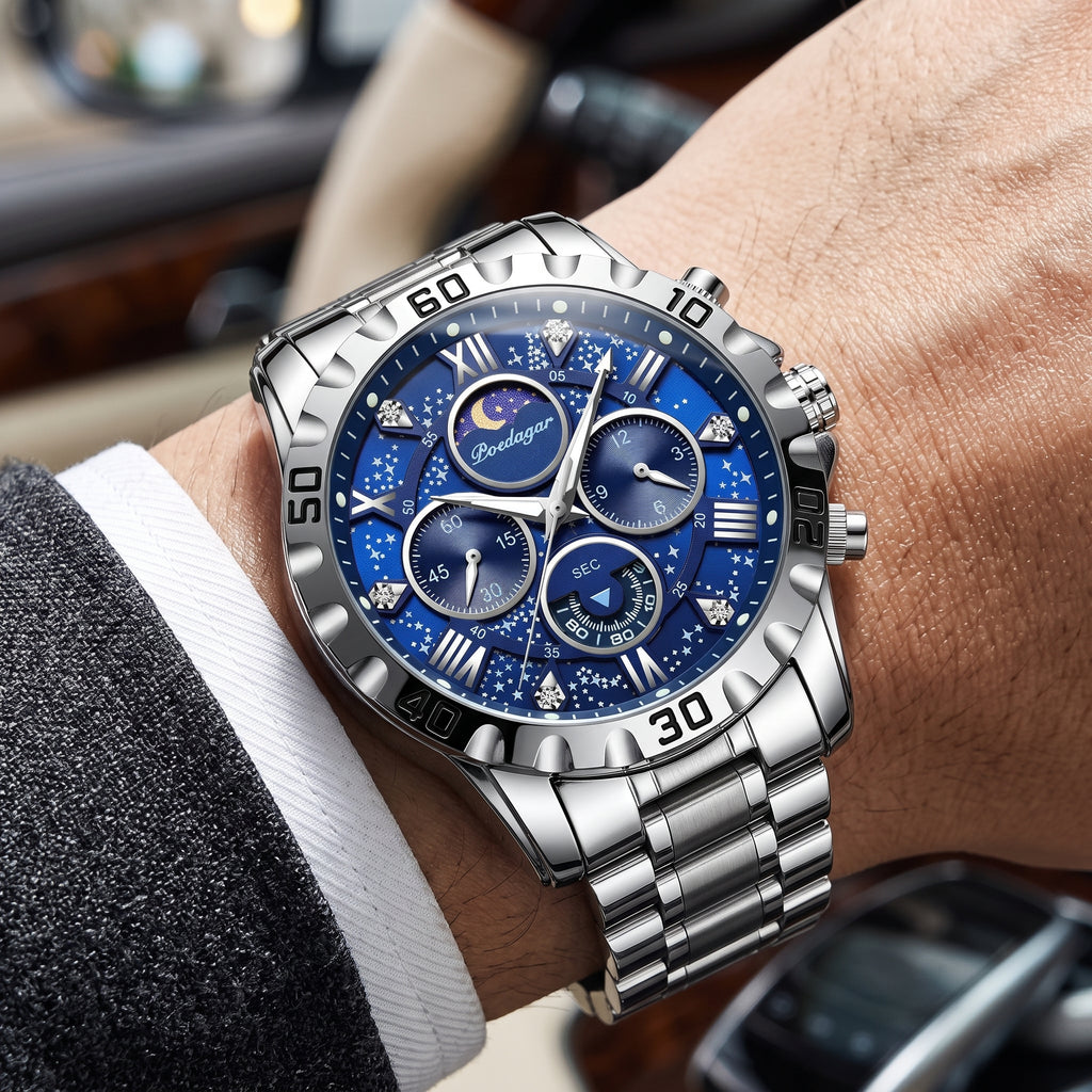 Reloj cronografo deportivo - Tono azul y acero