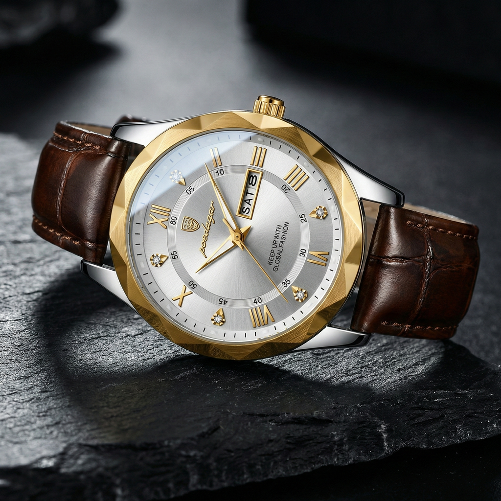 Reloj de lujo ejecutivo – tono cuero y blanco