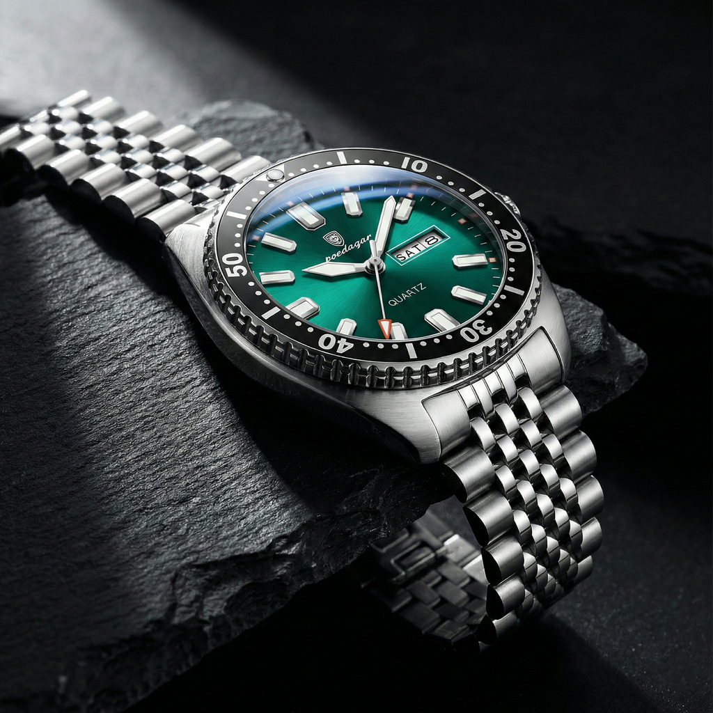 Reloj premiun de lujo - esmeralda y plata