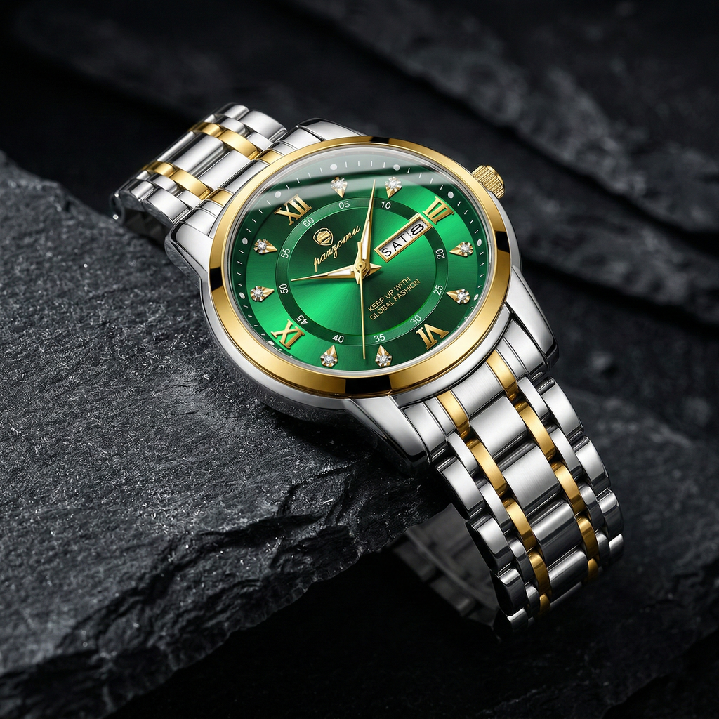 Reloj de lujo - tono verde y acero gold