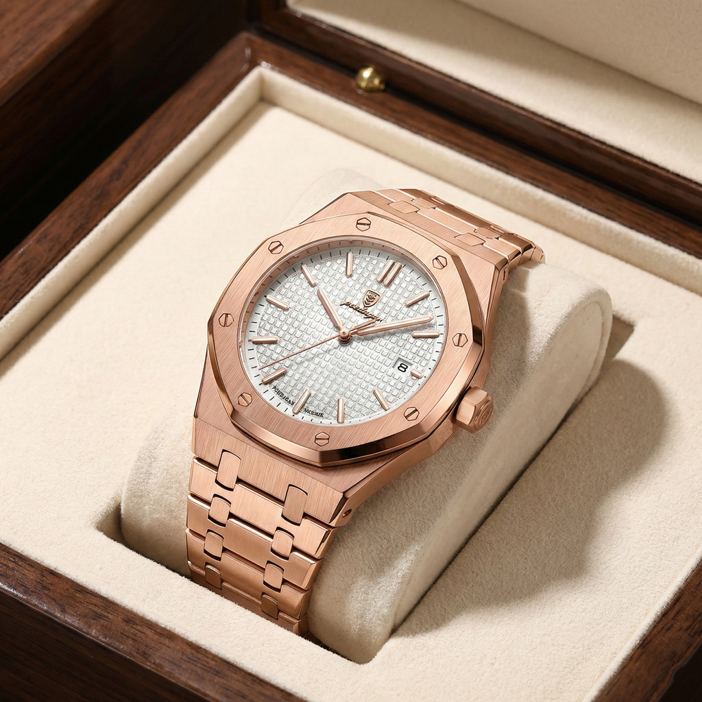 Reloj de lujo ejecutivo - tono rose gold y blanco