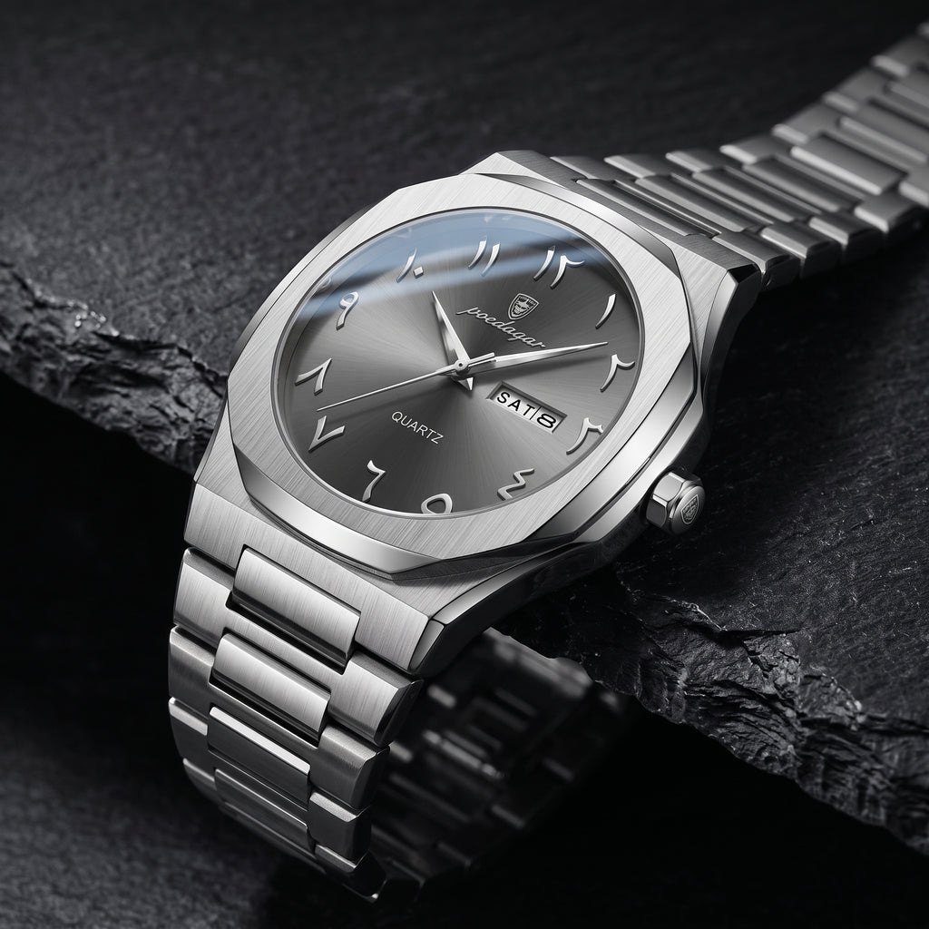 Reloj de lujo arabe - acero y gris