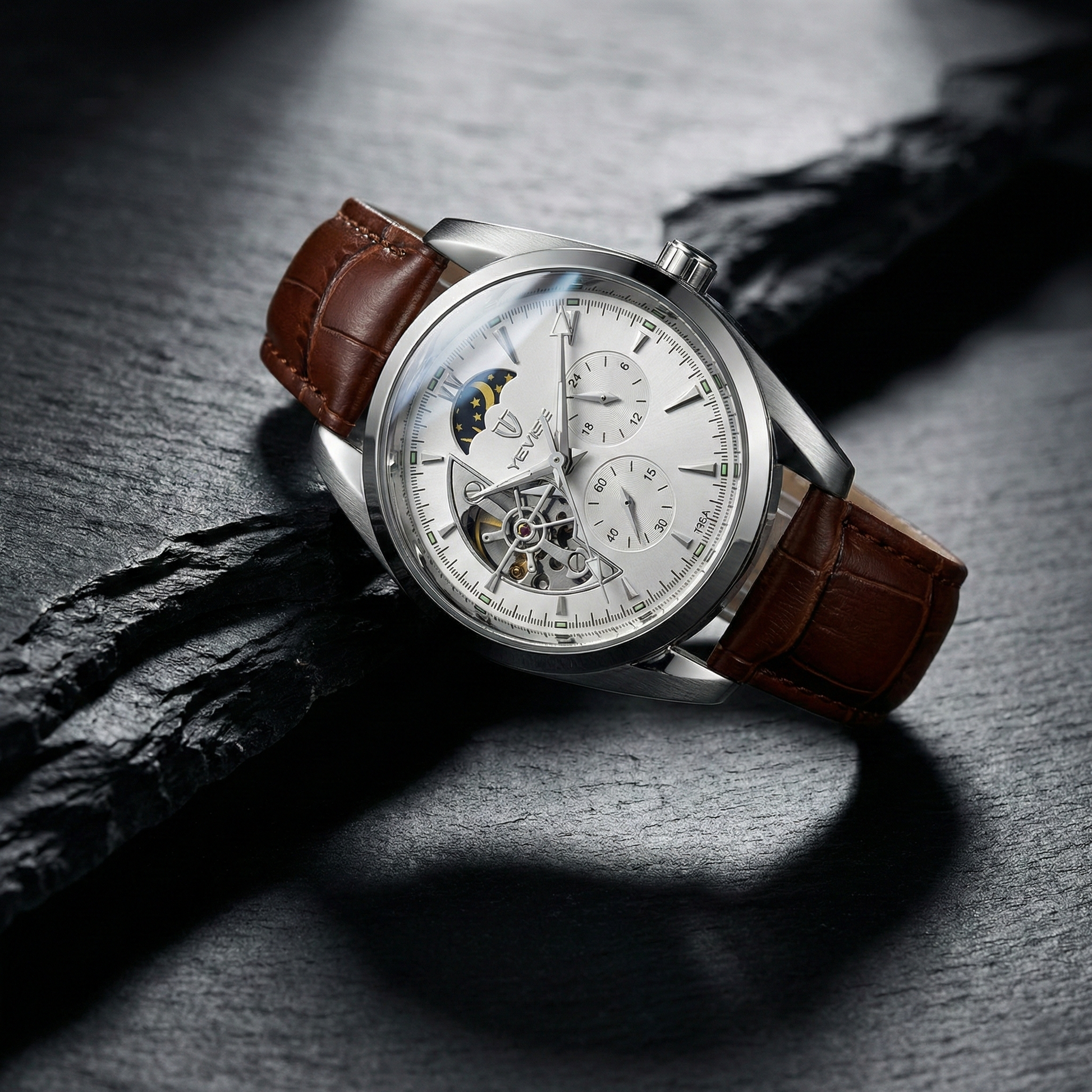 Reloj automático formal - tono cafe y blanco OpenHeart