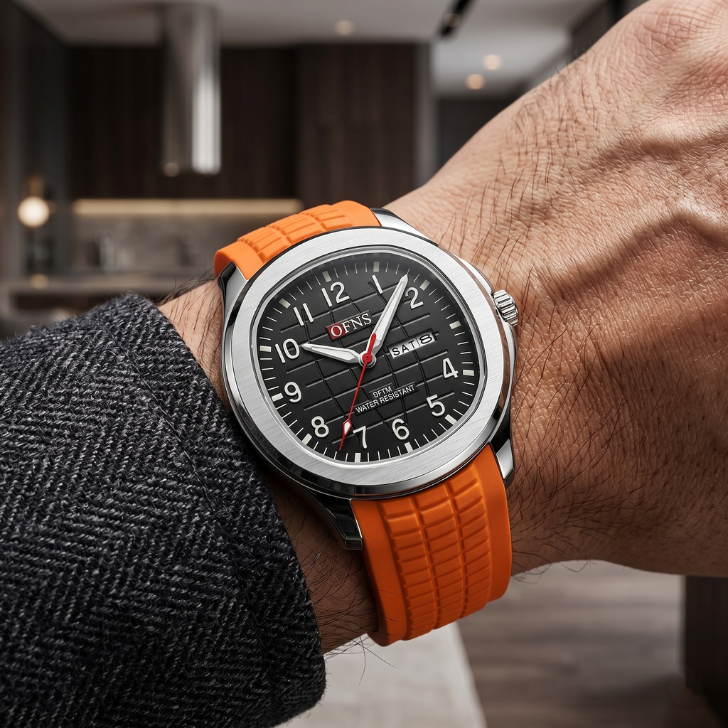 Reloj de lujo deportivo - acero y naranja