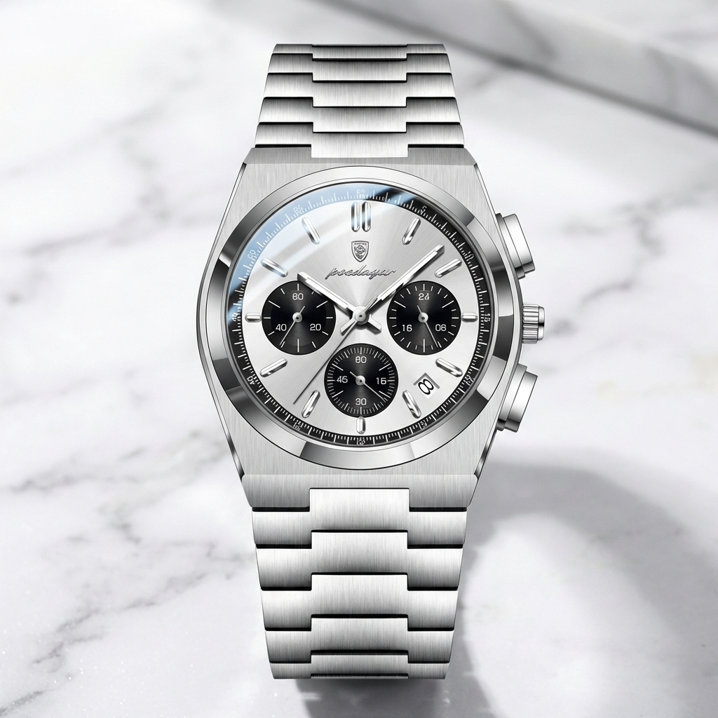 Reloj ejecutivo cronografo - tono negro y acero panda