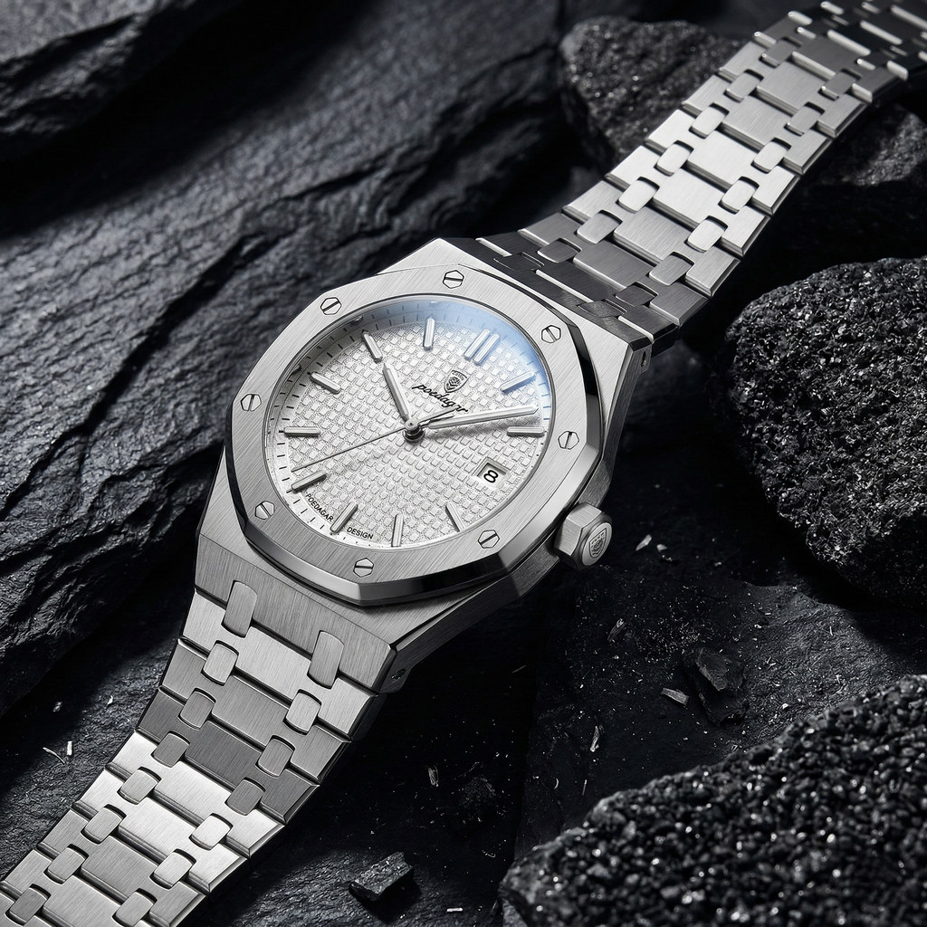 Reloj de lujo ejecutivo - tono acero y blanco