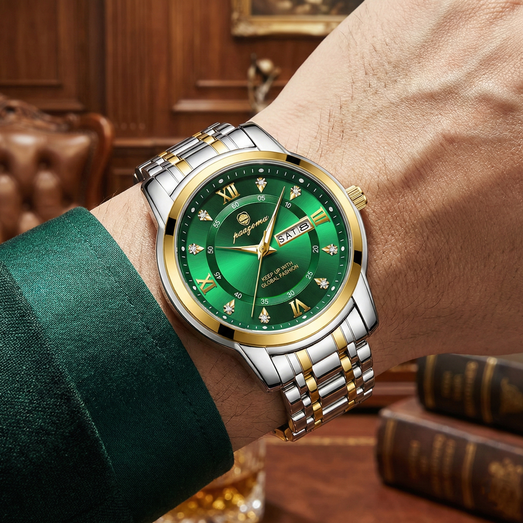 Reloj de lujo - tono verde y acero gold