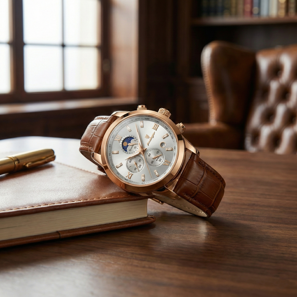 Reloj deportivo de lujo cronografo - cafe y rose gold