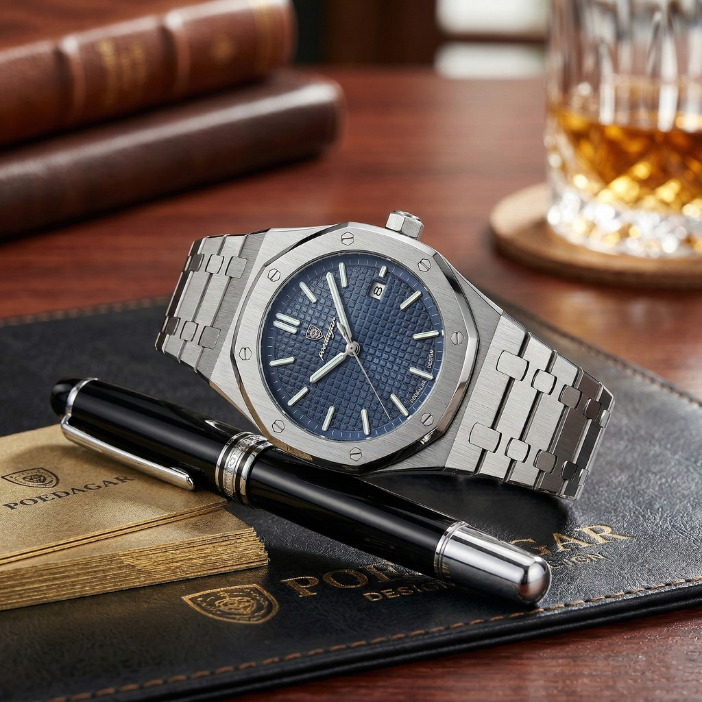 Reloj de lujo ejecutivo - tono acero y azul oceano – oak inspired