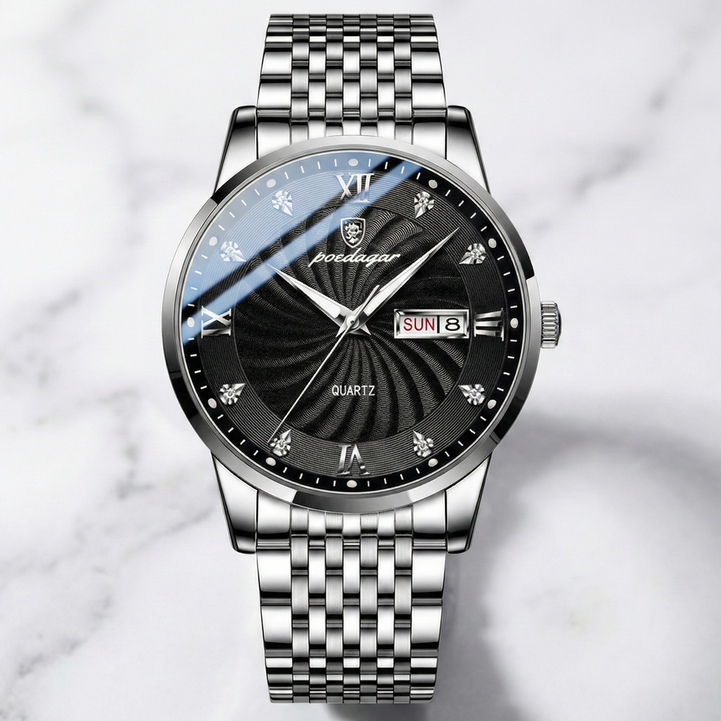 Reloj elegante cocktail - tono acero y negro