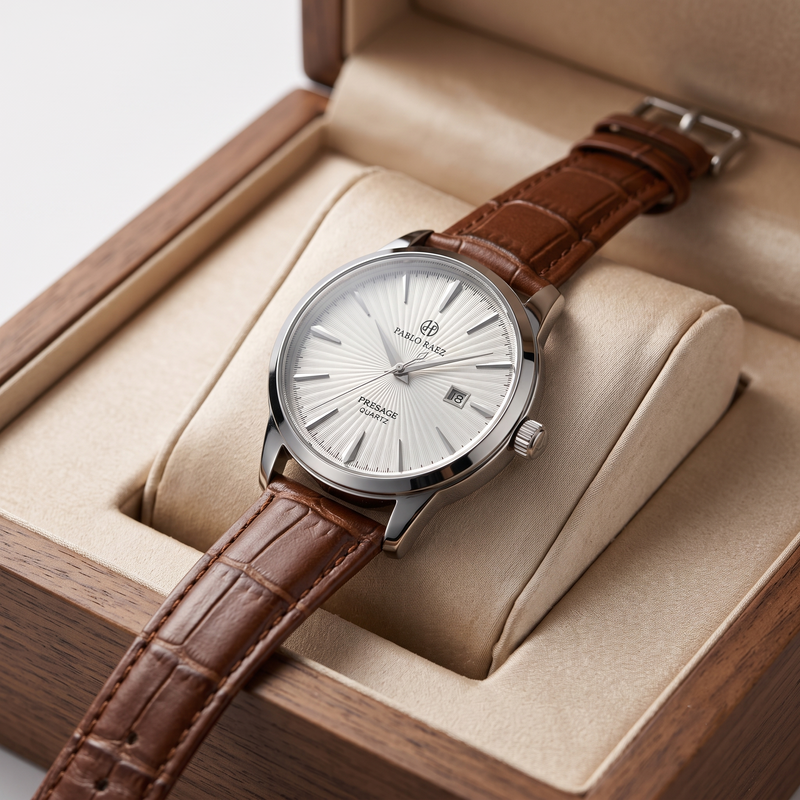 Reloj de lujo elegante - Tono blanco y cafe presage
