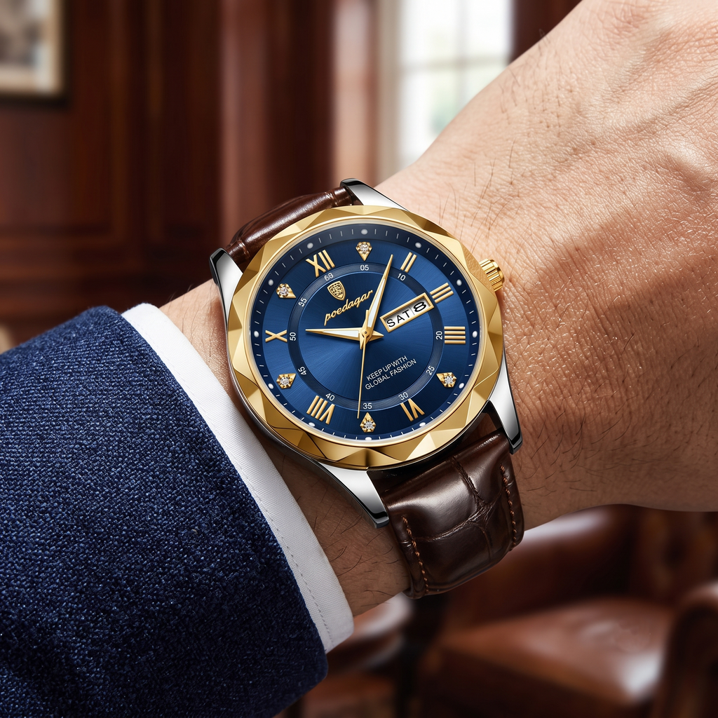 Reloj de lujo ejecutivo – tono cuero y azul
