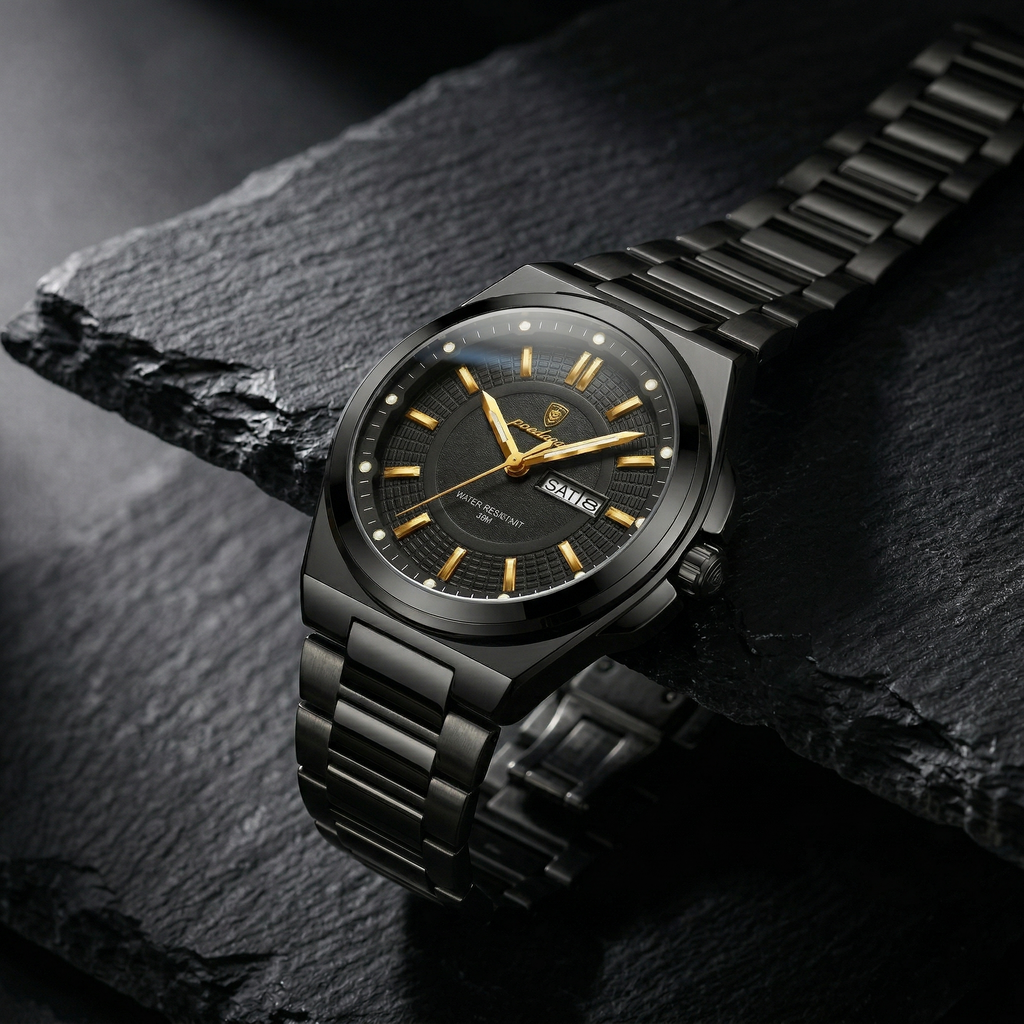 Reloj premiun deportivo - tono negro y oro