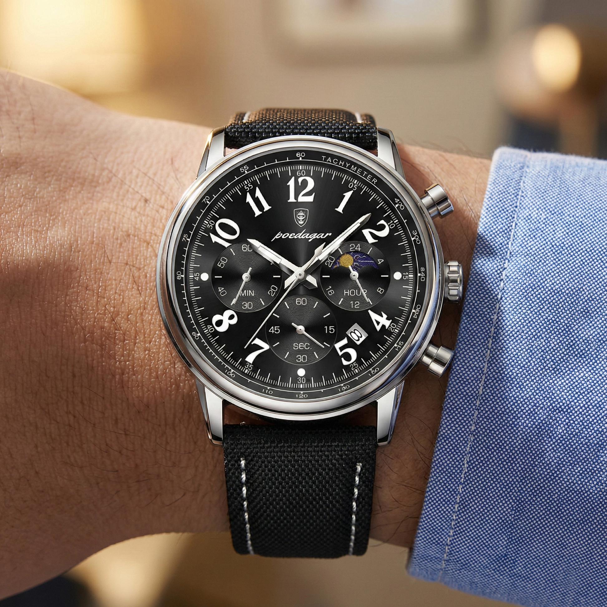 Reloj cronografo depotivo - negro y acero