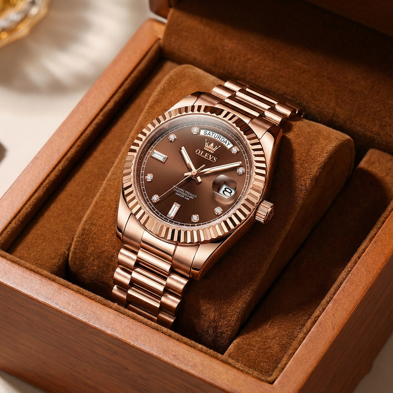 Reloj de lujo - Tono rosegold chocolate - daydate inspired
