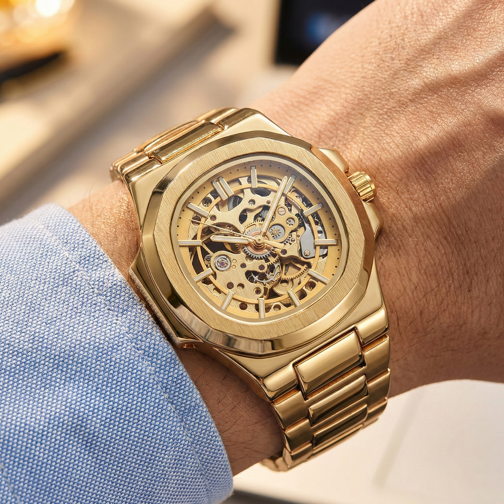Reloj automático ESKELETON - Tono full gold - nautilus inspired