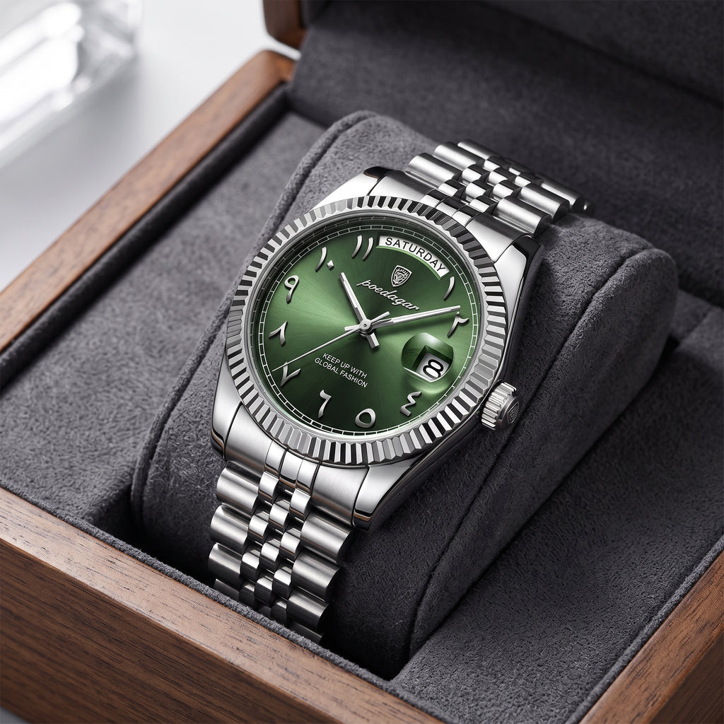 Reloj de lujo premium - tono acero y verde arabic - Rolex daydate inspired