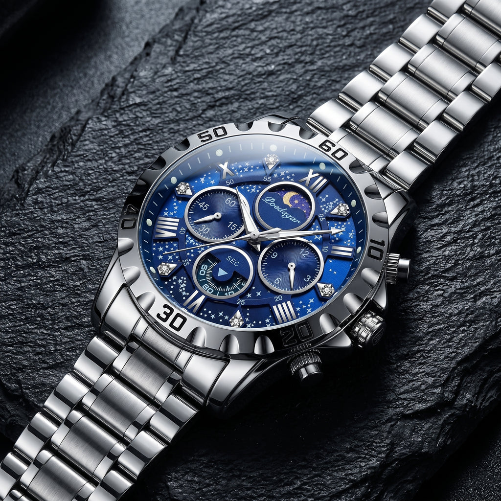 Reloj cronografo deportivo - Tono azul y acero
