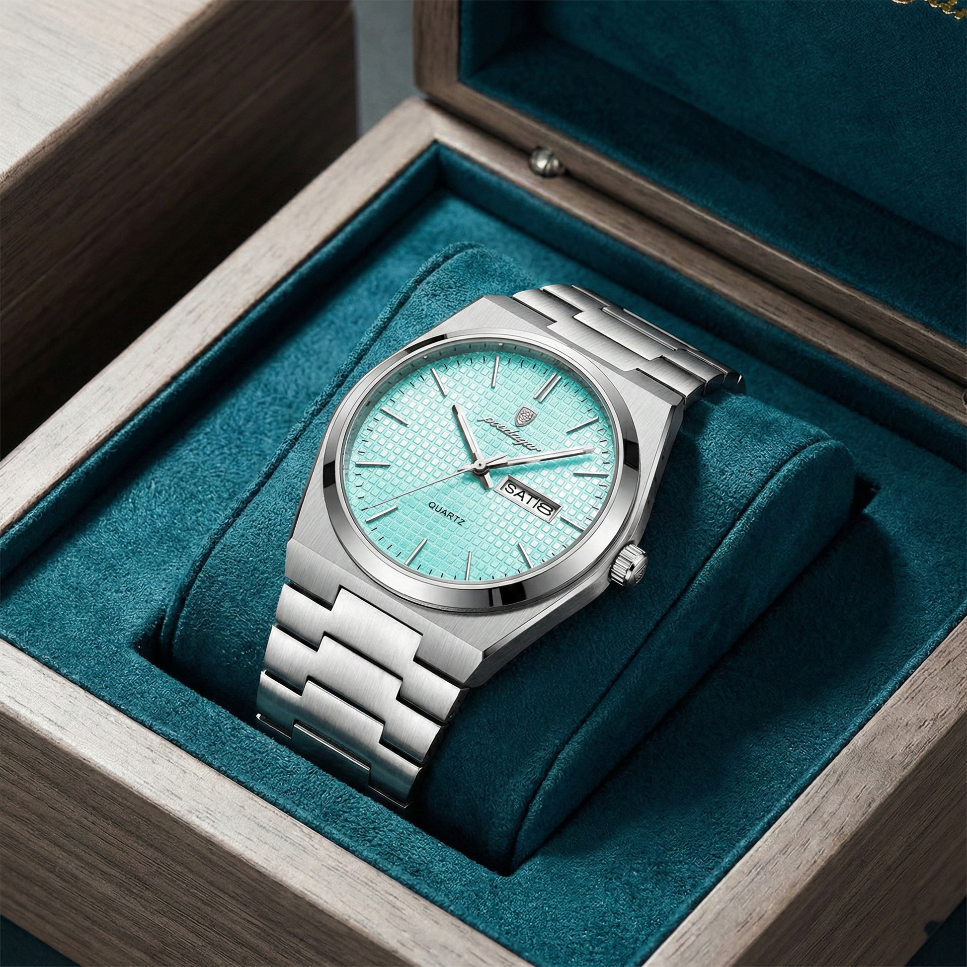 Reloj de lujo ejecutivo - tono turquesa y acero tifany